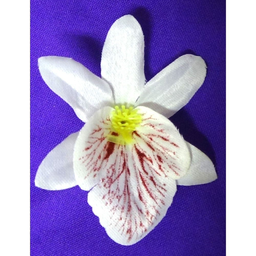 Orchid Flowers Artificial  22  Heads 2 1/2" White and Purple #059